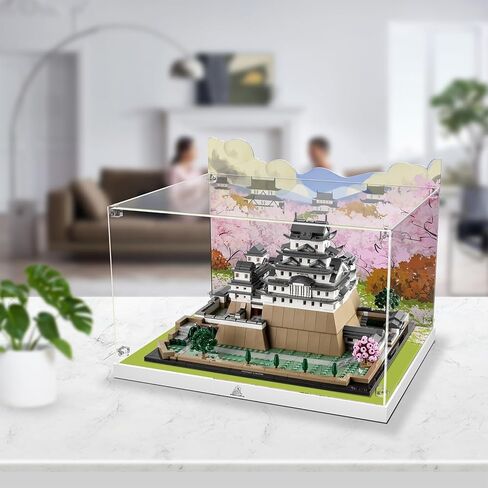 علبة عرض أكريليك لمجموعة معالم Lego المعمارية: مجموعة بناء قلعة هيميجي 21060، نموذج الصندوق فقط، صندوق ديكور مخصص وخلفية مرسومة بدقة عالية in Kuwait