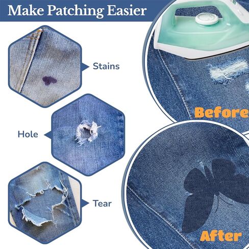 10 ورقات قماشية قابلة للكي على رقع الجينز من أجل بقع الجينز من الحديد على رقع الجينز من داخل الملابس طقم إصلاح وتزيين للسراويل والجيوب والركبتين والأريكة والكوع، 5 ألوان (11 × 4.92 بوصة) in Kuwait