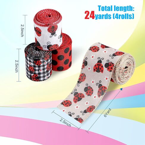 4 Rolls 2.5 Inch x 24 Yard Ladybugs Canvas Ribbons Lady Bug Wire Edged Wrapping Ribbon Red Polka Dot Wired Edge Ribbon Grosgrain Red Dot Craft Ribbon for Crafting Wrapping Party Decoration in Saudi Arabia