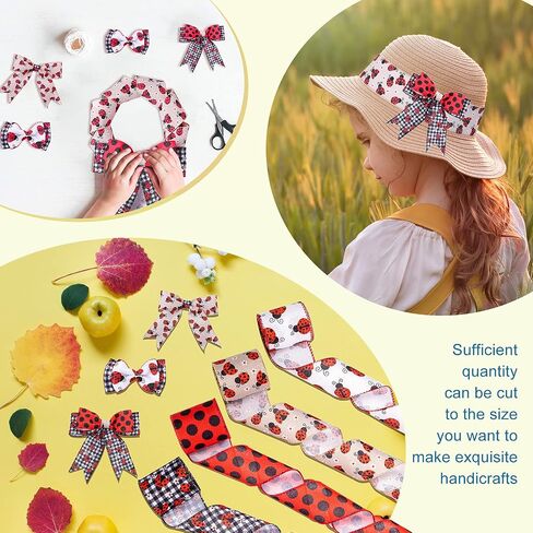 4 Rolls 2.5 Inch x 24 Yard Ladybugs Canvas Ribbons Lady Bug Wire Edged Wrapping Ribbon Red Polka Dot Wired Edge Ribbon Grosgrain Red Dot Craft Ribbon for Crafting Wrapping Party Decoration in Saudi Arabia