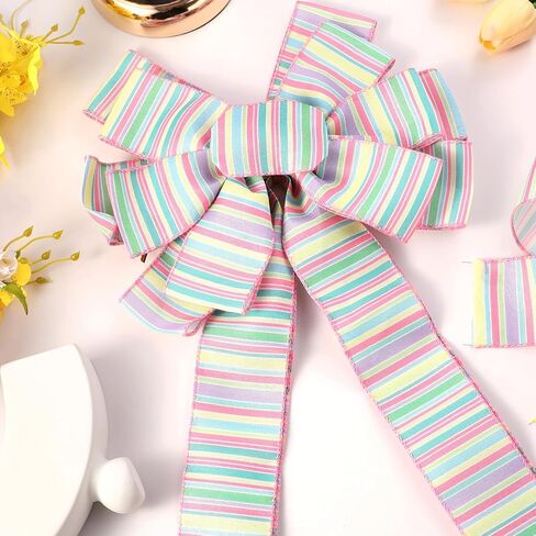 حافة سلكية بشريط عيد الفصح، شريط منقط باستيل سعيد لعيد الفصح لتزيين الربيع، مشبك شعر على شكل قوس إكليل لتزيين الحفلات اليدوية، 2.5 بوصة × 10 ياردات in Kuwait