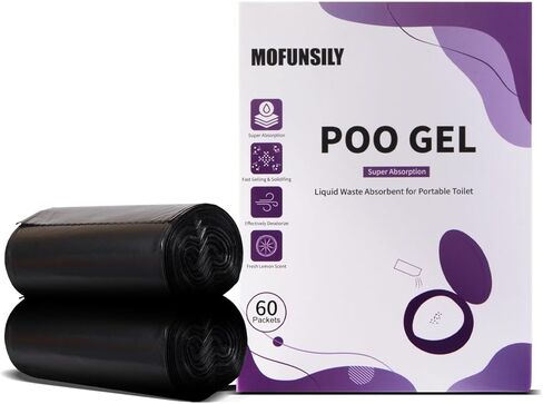 60 عبوة من مسحوق المرحاض المحمول مع 40 كيسًا من أكياس المرحاض المحمولة، أكياس نفايات المرحاض السميكة القابلة للتحلل البيولوجي بسعة 8 جالون وقابلة للتحلل، جل براز ماص لمستلزمات التخييم الترفيهية في الهواء الطلق in Kuwait