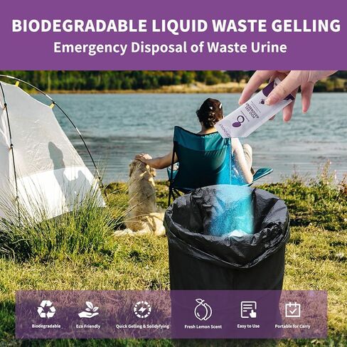 60 عبوة من مسحوق المرحاض المحمول مع 40 كيسًا من أكياس المرحاض المحمولة، أكياس نفايات المرحاض السميكة القابلة للتحلل البيولوجي بسعة 8 جالون وقابلة للتحلل، جل براز ماص لمستلزمات التخييم الترفيهية في الهواء الطلق in Kuwait