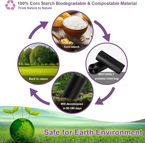 60 عبوة من مسحوق المرحاض المحمول مع 40 كيسًا من أكياس المرحاض المحمولة، أكياس نفايات المرحاض السميكة القابلة للتحلل البيولوجي بسعة 8 جالون وقابلة للتحلل، جل براز ماص لمستلزمات التخييم الترفيهية في الهواء الطلق in Kuwait