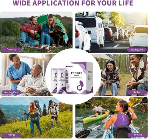 60 عبوة من مسحوق المرحاض المحمول مع 40 كيسًا من أكياس المرحاض المحمولة، أكياس نفايات المرحاض السميكة القابلة للتحلل البيولوجي بسعة 8 جالون وقابلة للتحلل، جل براز ماص لمستلزمات التخييم الترفيهية في الهواء الطلق in Kuwait