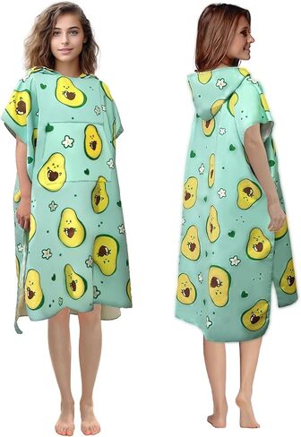 AIROTO Mommy-Sized Avocado Print Poncho Bath Towel- Ultra-Soft Microfiber Beach & Pool Cover-Up with Hood, Pocket, UPF 50+ Protection - Stylish & Quick-Dry in Saudi Arabia