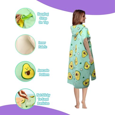AIROTO Mommy-Sized Avocado Print Poncho Bath Towel- Ultra-Soft Microfiber Beach & Pool Cover-Up with Hood, Pocket, UPF 50+ Protection - Stylish & Quick-Dry in Saudi Arabia