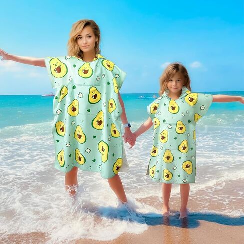 AIROTO Mommy-Sized Avocado Print Poncho Bath Towel- Ultra-Soft Microfiber Beach & Pool Cover-Up with Hood, Pocket, UPF 50+ Protection - Stylish & Quick-Dry in Saudi Arabia