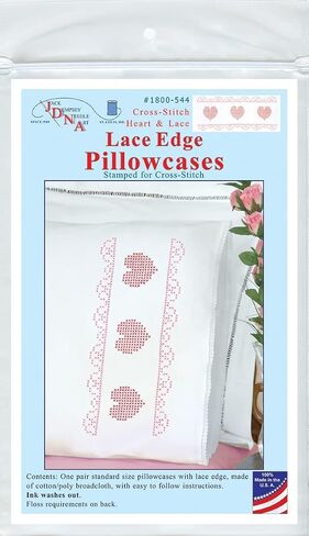Jack Dempsey Stamped Pillowcases W/White Lace Edge 2/Pkg-Cross-Stitch Hearts & Lace -1800 544 in Saudi Arabia
