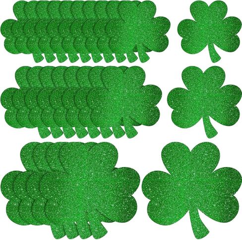 50 Pieces St. Patrick's Day Shamrocks Cutouts Glitter Irish Shamrock Cutouts Assorted Size Irish Clover Shape Paper Decoration with Point Dots for School Classroom Saint Patrick's Day Party Supplies in Saudi Arabia