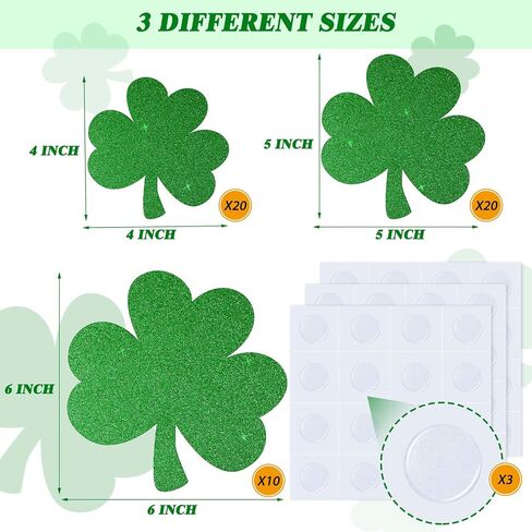 50 Pieces St. Patrick's Day Shamrocks Cutouts Glitter Irish Shamrock Cutouts Assorted Size Irish Clover Shape Paper Decoration with Point Dots for School Classroom Saint Patrick's Day Party Supplies in Saudi Arabia