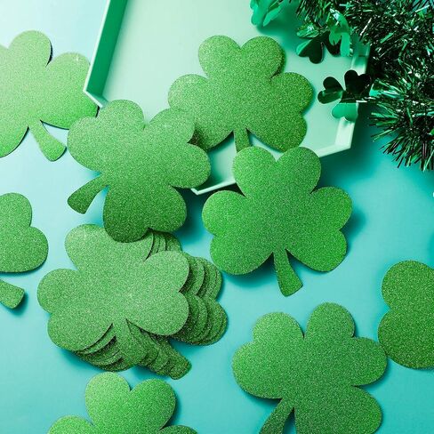 50 Pieces St. Patrick's Day Shamrocks Cutouts Glitter Irish Shamrock Cutouts Assorted Size Irish Clover Shape Paper Decoration with Point Dots for School Classroom Saint Patrick's Day Party Supplies in Saudi Arabia