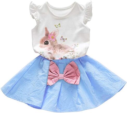 Xfglck طفل أطفال طفل الفتيات ملابس عيد الفصح الأرنب الأرنب طباعة كشكش كم قميص علوي + Bowknot تنورة ملابس الصيف مجموعة in Kuwait