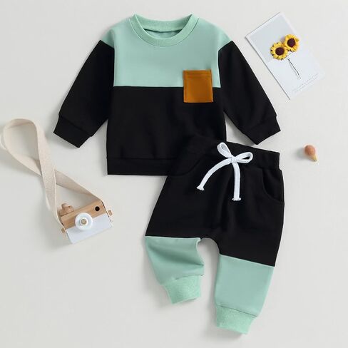 Rtnnsbbfcm Baby Boy Spring Fall Clothes Long Sleeve Striped Front Pocket Shirt Top Sweatpants 2Pcs Casual Outfit in Kuwait
