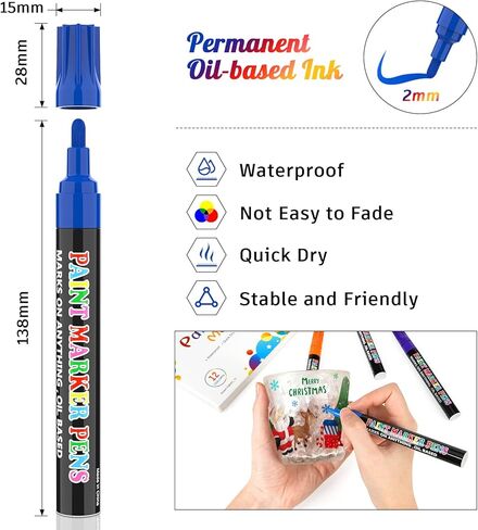Paint Markers Pens, 12 Colors Oil-Based Waterproof Fancy Paint Markers, Quick Dry Permanent Push Markers Set for Tire, Rock, Wood, Fabric, Plastic, Canvas, Glass, Mugs, DIY Craft in Kuwait