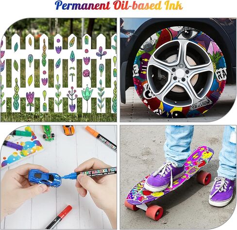 Paint Markers Pens, 12 Colors Oil-Based Waterproof Fancy Paint Markers, Quick Dry Permanent Push Markers Set for Tire, Rock, Wood, Fabric, Plastic, Canvas, Glass, Mugs, DIY Craft in Kuwait