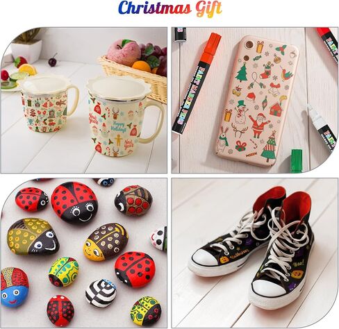 Paint Markers Pens, 12 Colors Oil-Based Waterproof Fancy Paint Markers, Quick Dry Permanent Push Markers Set for Tire, Rock, Wood, Fabric, Plastic, Canvas, Glass, Mugs, DIY Craft in Kuwait