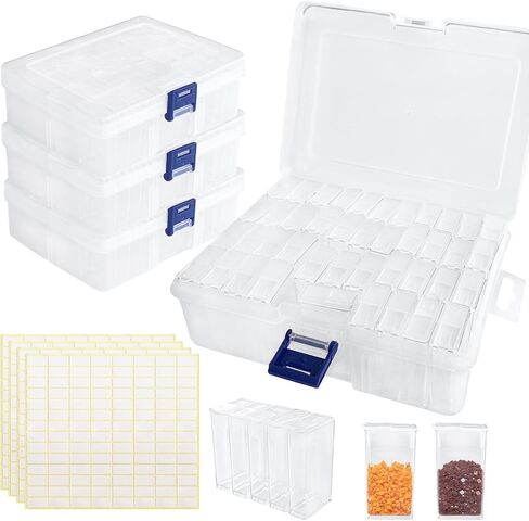 4 PCS 42 Grids Diamond Painting Storage Containers,Portable Bead Storage Organizer with Accessories Stickers,Diamond Painting Tool Box for Jewelry,Beads,Art DIY in Saudi Arabia