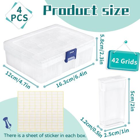 4 PCS 42 Grids Diamond Painting Storage Containers,Portable Bead Storage Organizer with Accessories Stickers,Diamond Painting Tool Box for Jewelry,Beads,Art DIY in Saudi Arabia