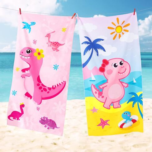 WERNNSAI Cute Dinosaur Beach Towel for Girls- 30" x 60" Bath Towel Pool Towel for Kids Quick Dry Sand Free Super Soft Kids Beach Towels Absorbent Lightweight Camping Towel for Swim Travel Sport in Saudi Arabia