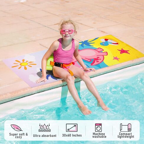 WERNNSAI Cute Dinosaur Beach Towel for Girls- 30" x 60" Bath Towel Pool Towel for Kids Quick Dry Sand Free Super Soft Kids Beach Towels Absorbent Lightweight Camping Towel for Swim Travel Sport in Saudi Arabia