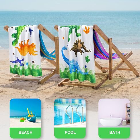 WERNNSAI Cute Dinosaur Beach Towel for Girls- 30" x 60" Bath Towel Pool Towel for Kids Quick Dry Sand Free Super Soft Kids Beach Towels Absorbent Lightweight Camping Towel for Swim Travel Sport in Saudi Arabia