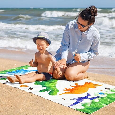 WERNNSAI Cute Dinosaur Beach Towel for Girls- 30" x 60" Bath Towel Pool Towel for Kids Quick Dry Sand Free Super Soft Kids Beach Towels Absorbent Lightweight Camping Towel for Swim Travel Sport in Saudi Arabia