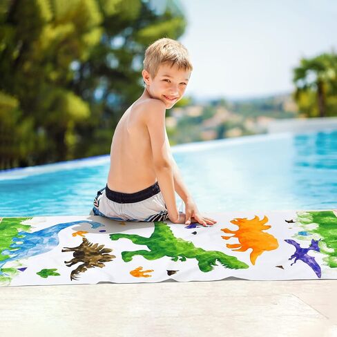 WERNNSAI Cute Dinosaur Beach Towel for Girls- 30" x 60" Bath Towel Pool Towel for Kids Quick Dry Sand Free Super Soft Kids Beach Towels Absorbent Lightweight Camping Towel for Swim Travel Sport in Saudi Arabia
