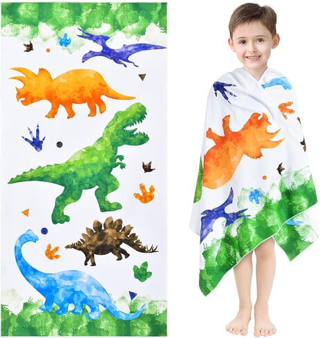 WERNNSAI Cute Dinosaur Beach Towel for Girls- 30" x 60" Bath Towel Pool Towel for Kids Quick Dry Sand Free Super Soft Kids Beach Towels Absorbent Lightweight Camping Towel for Swim Travel Sport in Saudi Arabia