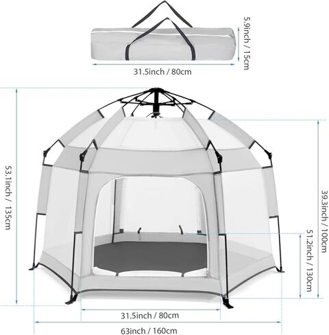 روضة أطفال مع مظلة، خيمة شاطئ محمولة للأطفال، ساحة لعب للأطفال الصغار في الداخل والخارج، شبكة ناموسية قابلة للطي للرضع - رمادي in Kuwait