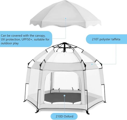 روضة أطفال مع مظلة، خيمة شاطئ محمولة للأطفال، ساحة لعب للأطفال الصغار في الداخل والخارج، شبكة ناموسية قابلة للطي للرضع - رمادي in Kuwait