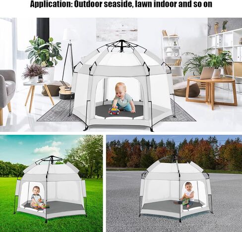روضة أطفال مع مظلة، خيمة شاطئ محمولة للأطفال، ساحة لعب للأطفال الصغار في الداخل والخارج، شبكة ناموسية قابلة للطي للرضع - رمادي in Kuwait
