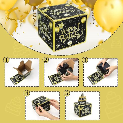 Nobgum Birthday Day Money Box for Cash Gift Pull, Surprise Money Box for Cash Gift，Black & Gold Money Holder for Friend Family Women Men Birthday Party in Kuwait