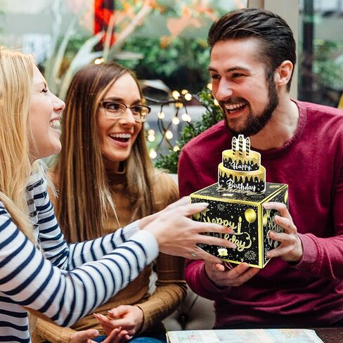 Nobgum Birthday Day Money Box for Cash Gift Pull, Surprise Money Box for Cash Gift，Black & Gold Money Holder for Friend Family Women Men Birthday Party in Kuwait