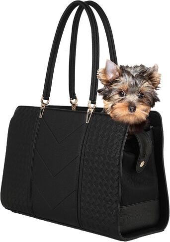 LOCLGPM Fashion Pet Carrier Dog Cat Carrier Purse، حقيبة يد جلدية ناعمة الجوانب حقيبة حمل للحيوانات الأليفة للكلاب الصغيرة والجرو والقطط معتمدة من شركة الطيران TSA (أسود) in Saudi Arabia
