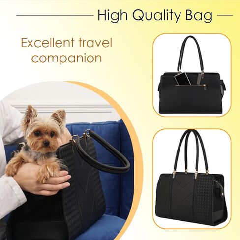 LOCLGPM Fashion Pet Carrier Dog Cat Carrier Purse، حقيبة يد جلدية ناعمة الجوانب حقيبة حمل للحيوانات الأليفة للكلاب الصغيرة والجرو والقطط معتمدة من شركة الطيران TSA (أسود) in Saudi Arabia