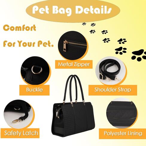 LOCLGPM Fashion Pet Carrier Dog Cat Carrier Purse، حقيبة يد جلدية ناعمة الجوانب حقيبة حمل للحيوانات الأليفة للكلاب الصغيرة والجرو والقطط معتمدة من شركة الطيران TSA (أسود) in Saudi Arabia
