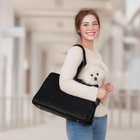 LOCLGPM Fashion Pet Carrier Dog Cat Carrier Purse، حقيبة يد جلدية ناعمة الجوانب حقيبة حمل للحيوانات الأليفة للكلاب الصغيرة والجرو والقطط معتمدة من شركة الطيران TSA (أسود) in Saudi Arabia