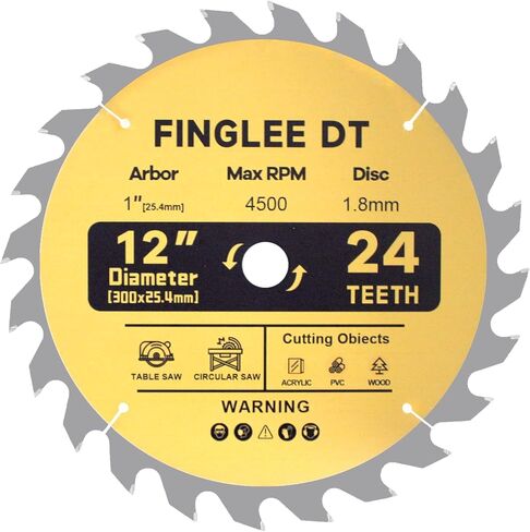 FINGLEE DT 12 بوصة 24T شفرة منشار دائري مع 5/8 بوصة، شفرة منشار قطع فولاذية شفرة منشار النجارة لقطع الخشب المختلفة (قطعة واحدة 12 بوصة) in Saudi Arabia