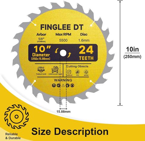 FINGLEE DT 12 بوصة 24T شفرة منشار دائري مع 5/8 بوصة، شفرة منشار قطع فولاذية شفرة منشار النجارة لقطع الخشب المختلفة (قطعة واحدة 12 بوصة) in Saudi Arabia