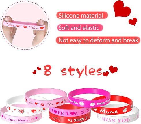 NEBURORA 16 Pieces Valentine's Day Silicone Wristbands Pink Red Heart Rubber Bracelets for Valentine's Gift Party Decoration Favors in Saudi Arabia