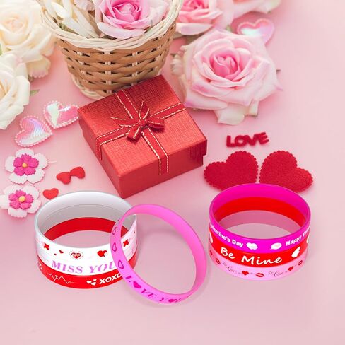 NEBURORA 16 Pieces Valentine's Day Silicone Wristbands Pink Red Heart Rubber Bracelets for Valentine's Gift Party Decoration Favors in Saudi Arabia