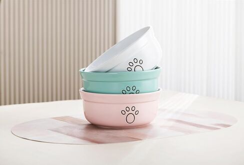 Ceramic Dog Bowls, Pet Feeding Bowls for Cats and Small Dogs 20 oz (6", Blue/Pink/White) in Saudi Arabia