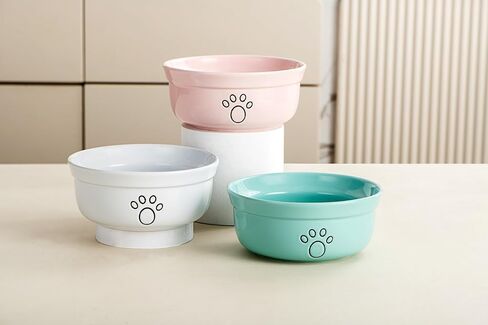 Ceramic Dog Bowls, Pet Feeding Bowls for Cats and Small Dogs 20 oz (6", Blue/Pink/White) in Saudi Arabia
