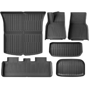 Floor Mats for Tesla Model Y 2021-2023 2024, Set of 6 Mats All Weather TPE Waterproof Anti-Slip Front & Rear Trunk Mats Cargo Liners, Custom Fit for Tesla 5-Seater (Not Fit 7-Seat)