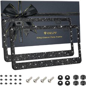 OKLPF 2 Pack Black Bling License Plate Frames, Sparkly Diamond Car License Plate Holder, Suitable for Both Men and Women, Come with Screw Cap, Screw,Washer