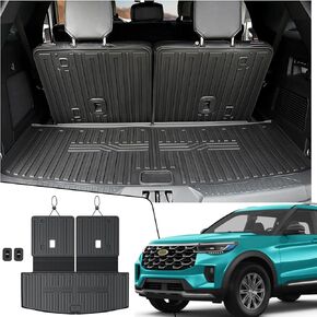 Cargo Mat Backrest Mats Floor Mats for 2020-2024 2025 Ford Explorer 6 Seats Captain Seat Accessories, All Weather TPE Cargo Liner Seat Back Covers Floor Liners(Floor Mats+2-in-1 Cargo Mat)