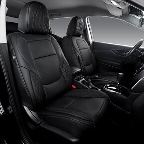 FREESOO Leather Car Seat Covers Full Set, Red Black Seat Covers for Cars, Waterproof Car Seat Covers Front Seats and Back, Automotive Car Seat Cushion Protector Fit for Most Trucks SUV Vehicles
