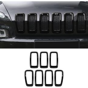 Front Grill Inserts Grille Cover Frame Trims for 2014-2018 Jeep Cherokee (black)