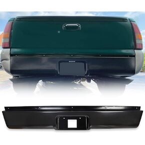 Rear Roll Pan Bumper with License Plate Light Compatible with Chevy Silverado GMC Sierra 1999-2007 Pickup Trucks Steel